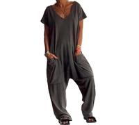 BIUBIULOVE Femmes à Manches Courtes V Neck Casual Loose Summer Suit De Saut (Dark Gray,S)