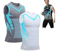 BIUBIULOVE Gilet De Mise en Forme Ionique Nouvelle Version 2023,Gilet De Mise en Forme Ionique,Chemise De Compression pour Hommes, Gilet Amincissant Modelant Le Corps (Gris + Blanc,M)