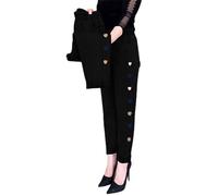 BIUBIULOVE Jean Très élastique pour Femme avec Broderie De Motif Cœur, Jean Baril pour Femme, Pantalon De Cheville en Denim Imprimé Cœur Taille Moyenne, Jean Extensible pour Femme (Noir,L)