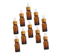 BIUDECO 10 pièces Lot de Flacons Compte-gouttes Ambrés pour Huiles Essentielles Réutilisables Bouchon Blanc et Anneau Doré pour Voyage et DIY Parfum