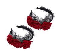 BIUDECO 2 Pièces Bandeau Fleur Rose Dentelle pour Femmes Accessoire de Tête Simulé pour Halloween Fêtes et Séances Photo