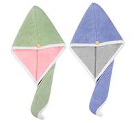 BIUDECO 2 pièces Bonnet de Séchage Cheveux Doux Super Absorbant Lot Bleu Gris Vert Rose Turban et Confortable sans Frisottis Adapté Bain