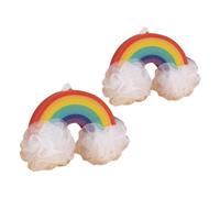 BIUDECO 2 pièces Éponge de Bain Exfoliante Garçon Fille Lot Forme Arc-en-ciel Mousse Légère pour Corps et Dos Tampons Bain Moussants Sûrs Peau Délicate Usage Quotidien Famille