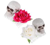 BIUDECO 2 Pièces Peignes à Cheveux Décoratifs Rose et Squelette pour Halloween Cosplay Costume Accessoires Légers et Confortables pour Fête et Carnaval