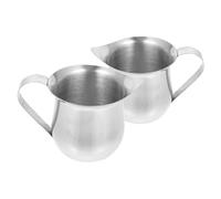 BIUDECO 2 pièces Pichet Lait Inox Acier Inoxydable pour Espresso et Mousseur à Lait Mini Cruche Portable pour Camping et Maison Résistant et Facile à Transporter