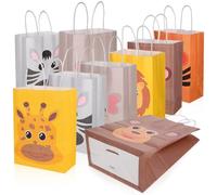 BIUDECO 24 Paquet Présents en Papier Kraft Imprimés Animaux Taille Moyenne 21 X 15 X 8 CM Poignées Robustes pour Anniversaire Garçon et Filles Fêtes et Occasions Spéciales