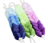 BIUDECO 3 pièces Éponge de Bain Exfoliante Longue Filet de Double-face Multifonction avec Sangle Main et Dos Coloris Dégradé Vert et Bleu Nettoyant Doux et Léger pour Soin Corporel