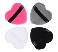 BIUDECO 4 pièces Lot de Houppettes Poudre Visage Coton Haute Densité Forme Cœur Lavables et Réutilisables Poignée Arrière pour Maquillage Poudre Minérale Corps