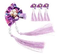 BIUDECO 4pièces Pince Cheveux Motif Floral Éventail Barrette à Pompons Style Japonais Accessoire Coiffure Oriental pour Hanfu Soirée Cosplay et Photos