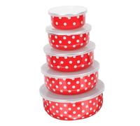 BIUDECO 5 pièces Lot de Bols Émaillés avec Couvercle Bols Fraîcheur Empilables pour Salades Nouilles Instantanées Fruits Portable et Hermétique pour Usage Domestique et Étudiant