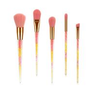 BIUDECO 5pièces Kit de Maquillage avec Pinceaux Roses et Jaunes Manche Transparent et Cristaux à Dispersion Ensemble Cosmétique Portable et Pratique