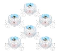 BIUDECO 6 Pièces Boîtes à Bonbons Forme Carrosse Cœur Fer Bleu Lot pour Cadeaux Invités Mariage Décorations de Table Romantiques et Fêtes