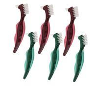 BIUDECO 6 Pièces Lot de Brosses à Dents Double Tête pour Dentier Poils Durs Poignée Antidérapante Ergonomique Soin des Gencives pour Seniors Nettoyage et Massage Oral Quotidien Portable et