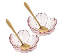BIUDECO Bols en Verre Délicats de Fleur de Cerisier, Lot de 2 Sets pour Huiles Essentielles et Masques, avec 2 Cuillères Dorées, pour Spa, Soins du Visage et Aromathérapie