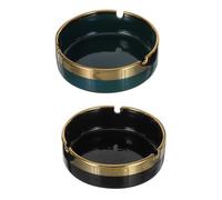 BIUDECO Cendrier en Céramique Léger 2 Pièces Bordure Dorée Cendrier Décoratif Rond pour Bureau et Maison Design Moderne en Noir et Vert Foncé Terrasse et Salon