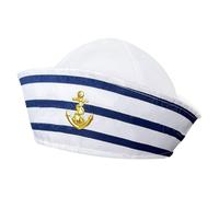 BIUDECO Chapeau de capitaine pour adultes en polyester léger rayé bleu et blanc, accessoire de costume pour fête nautique ou représentation théâtrale