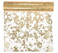 BIUDECO Chemin de Table Doré en Polyester Léger 48 CM X 457 M Chemin de Table à Paillettes Réutilisable pour Décoration Salle à Manger et Anniversaire Filet Décoratif Polyvalent