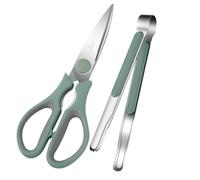 BIUDECO Ciseaux Cuisine Multifonctionnels en Acier Inoxydable 2 Pièces Verts Pinces pour Barbecue Domestique Kit Pratique pour Découper Viande et Saisir Aliments Lors de Repas en Plein