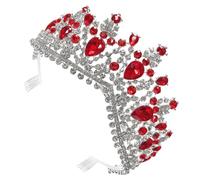 BIUDECO Couronne de Mariée Rouge avec Peigne Alliage et Cristaux Élégante pour Accessoires de Photographie et Fête