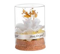 BIUDECO Décoration Fleurs Éternelles en Verre Rose Artificielle sous Cloche en Verre Transparent, Base en Bois Massif, Présent Saint-Valentin Romantique pour Maison, Chambre, Salon