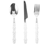 BIUDECO Ensemble de Couverts Inoxydables à Poignée Perle Blanche, Fourchette et Cuillère Robustes et Faciles à Nettoyer, Ustensiles Modernes pour Dîner et Barbecue