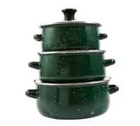 BIUDECO Ensemble de Marmites en Émail Vert Vintage pour Soupe et Ramen Lot de 3 Set de Mini Marmites Gigognes avec Couvercle Double Poignée Fond Plat Ustensiles Cuisine pour Maison Dortoir Bureau