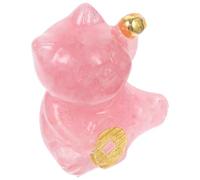 BIUDECO Figurine de Chat Amulette en Résine Cristaux Naturels Décoration Artisanale Rose Clair pour Maison et Bureau Ornement Miniature de Chat Décoratif Présent Chance et Prospérité