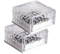 BIUDECO Lot de 2 Lampes Solaires en Brique de Glace Blanche, Petite Taille, Éclairage Paysager Extérieur Étanche pour Jardin, Terrasse et Allée, Balise Lumineuse Décorative à Énergie