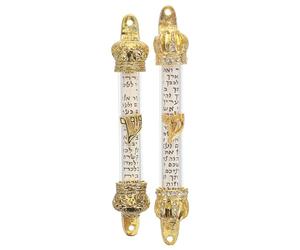 BIUDECO Lot de 2 Mezouzot Casher en Métal Doré avec Parchemins Sacrés, Plaque de Bénédiction Juive pour Porte D'entrée, Décoration Murale Rituelle pour Maison et Prière, Style Jérusalem