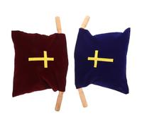 BIUDECO Lot de 2 Paquet D'offrande en Velours 10 Pouces avec Poignées en Bois, Brodés D'une Croix, pour Église et Cérémonie de Baptême, Bourses Chrétiennes Rouges et Bleues, Accessoires