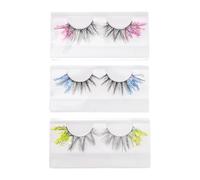 BIUDECO Lot de 3 Paires de Faux Cils Colorés à Paillettes 3D Extensions de Cils Fluorescentes T-1 T-2 T-3 et Spectaculaires pour Cosplay et Maquillage Festif