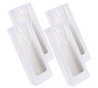BIUDECO Lot de 4 Paquet à Vin en Papier Kraft Marron avec Fenêtre Transparente Paquet de Transport pour Bouteilles de Vin Réutilisables pour Présent Anniversaire et Fêtes