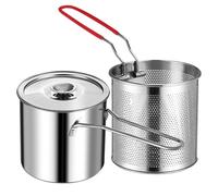 BIUDECO Mini Friteuse à 12l en Acier Inoxydable 304 avec Panier à Friture et Passoire, Ensemble 3 Pièces Compact pour Petits Appartements et Usage Quotidien