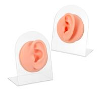 BIUDECO Modèles D’Oreilles en Silicone Réalistes Gauche et Droite avec Support Acrylique Kit 2 Pièces pour Entraînement Piercing et Présentation Bijoux Matériel Pédagogique pour