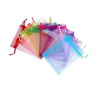 BIUDECO Paquet en Organza 100 Pièces 8X10Cm Cordon pour Bijoux et Présents de Mariage, Sachets Transparents à Maille Nacrée pour Petits Articles Couleur Aléatoire