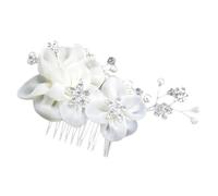 BIUDECO Peigne à Cheveux Blanc avec Fleurs Soie et Strass Accessoire Élégant pour Mariage Décoration Coiffure de Mariée et Demoiselle Floral Raffiné pour Cérémonie