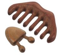 BIUDECO Peigne de Massage en Bois Naturel à Dents Larges, Kit 2 Pièces pour Visage et Cuir Chevelu, Masseur Facial Gua Sha en Bois de Santal, Outil de Soin Polyvalent pour Détente