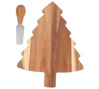 BIUDECO Planche à Découper Sapin de Noël Naturel avec Couteau et Fourchette Plateau Charcuterie Multifonction pour Légumes Fromage et Décoration Festive Pratique