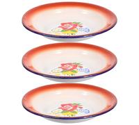 BIUDECO Plaque Émaillée Vintage Rouge 3pcs Multifonctionnelle en Émail pour Dessert et Fruits, pour Pique-niques ou Hôtel Style Chaleureux