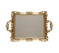 BIUDECO Plateau Miroir Sculpté Rétro en Résine Dorée, Plaque de Rangement Décorative pour Table de Mariage et Accessoires Photo, Miroir Délicat Style Nordique pour Décoration Intérieure