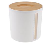 BIUDECO Porte-Rouleau de Papier Toilette Circulaire Blanc Couvercle en Bambou Boîte Distributrice pour Essuie-Tout et Papier Toilette Accessoire Pratique Cuisine et Salle de Bain