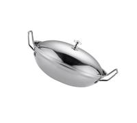 BIUDECO Pot Sec en Acier Inoxydable Double Poignée, Couvercle Inclus, Cuisson Rapide et Économie D'énergie, pour Fondue Chinoise et Plats Épicés Style Aléatoire