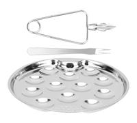 BIUDECO Set Assiette Escargots Acier Inoxydable Antidérapante avec Fourchette et Pince Plateau Compartimenté Résistant Corrosion pour Fruits de Mer et Huîtres Outils Cuisine Pratiques