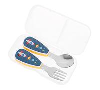 BIUDECO Set de Cuillères et Fourchettes Apprentissage pour Garçon Fille Ustensiles et Inoxydable avec Poignée Courte Design Cartoon pour Sevrage Repas à