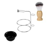 BIUDECO Set de Rasage Homme avec Brosse Nylon et Support Inox Bol à Raser de Hêtre Jaune Kit Soins Barbershop Pratique