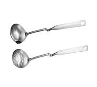 BIUDECO Set de Ustensiles Cuisine Acier Inoxydable Louche à et Écumoire Filtre Maille Fine Long Manche Suspendu Séparation Huile et Bouillon Pour Service et
