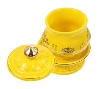 BIUDECO Tasse Céramique Lotus Jaune pour Eau Bénite Bouddhiste Bol Sacrificiel Élégant et Brillant pour Rituel et Décoration Zen