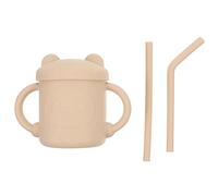 BIUDECO Tasse Dapprentissage Silicone avec Paille et Poignées Gobelet Étanche Ours pour Garçon Fille et Tout Aide Au Développement de Lautonomie de Boire