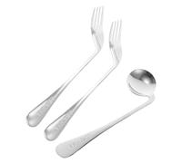 BIUDECO Ustensiles Acier Inoxydable Incurvés pour Auto-alimentation Cuillère et Fourchette à Angle Droit pour Personnes Âgées Droitières Ergonomique