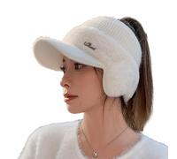 BIUFY Chapeau de Baseball Fantaisie en Maille Fourrure avec protège-Oreilles, Style décontracté et Chaud, pour influenceuses, Blanc.